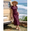 image:imageHomRain Summer Floral Wedding Guest Maxi Dress for Women Short Sleeve Bodycon Mesh Ruched Dresses Elegant Cocktail DressBurgundy