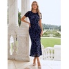 image:imageHomRain Summer Floral Wedding Guest Maxi Dress for Women Short Sleeve Bodycon Mesh Ruched Dresses Elegant Cocktail DressNavy
