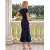 image:imageHomRain Summer Floral Wedding Guest Maxi Dress for Women Short Sleeve Bodycon Mesh Ruched Dresses Elegant Cocktail DressNavy