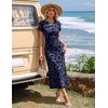 image:imageHomRain Summer Floral Wedding Guest Maxi Dress for Women Short Sleeve Bodycon Mesh Ruched Dresses Elegant Cocktail DressNavy