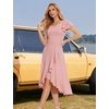 image:imageHomRain V Neck Formal Wedding Guest Dresses for Women Ruffle Sleeves for Cocktail Graduation Modest DressBlush