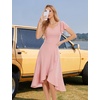 image:imageHomRain V Neck Formal Wedding Guest Dresses for Women Ruffle Sleeves for Cocktail Graduation Modest DressBlush