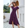 image:imageHomRain V Neck Formal Wedding Guest Dresses for Women Ruffle Sleeves for Cocktail Graduation Modest DressGrape