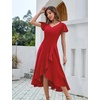 image:imageHomRain V Neck Formal Wedding Guest Dresses for Women Ruffle Sleeves for Cocktail Graduation Modest DressRed