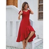 image:imageHomRain V Neck Formal Wedding Guest Dresses for Women Ruffle Sleeves for Cocktail Graduation Modest DressRed