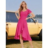 image:imageHomRain V Neck Formal Wedding Guest Dresses for Women Ruffle Sleeves for Cocktail Graduation Modest DressRose