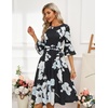 image:imageHomRain Womens Church Dresses Modest Bell Sleeve Wedding Guest Cocktail Tea Party Vintage Evening DressBlack Blue White Flower