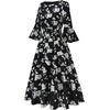 image:imageHomRain Womens Church Dresses Modest Bell Sleeve Wedding Guest Cocktail Tea Party Vintage Evening DressBlack White Flower