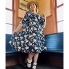 image:imageHomRain Womens Church Dresses Modest Bell Sleeve Wedding Guest Cocktail Tea Party Vintage Evening DressBlack White Flower