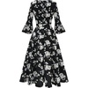 image:imageHomRain Womens Church Dresses Modest Bell Sleeve Wedding Guest Cocktail Tea Party Vintage Evening DressBlack White Flower