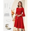 image:imageHomRain Womens Church Dresses Modest Bell Sleeve Wedding Guest Cocktail Tea Party Vintage Evening DressGlitterred