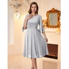 image:imageHomRain Womens Church Dresses Modest Bell Sleeve Wedding Guest Cocktail Tea Party Vintage Evening DressGlittersilver
