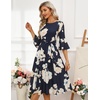 image:imageHomRain Womens Church Dresses Modest Bell Sleeve Wedding Guest Cocktail Tea Party Vintage Evening DressNavy Yellow White Flower
