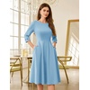 image:imageHomRain Womens Fit and Flare Midi Dress34 Sleeve Modest Church Dress Classy Causal Work Dresses with PocketsBlue