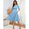 image:imageHomRain Womens Fit and Flare Midi Dress34 Sleeve Modest Church Dress Classy Causal Work Dresses with PocketsBlue