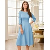 image:imageHomRain Womens Fit and Flare Midi Dress34 Sleeve Modest Church Dress Classy Causal Work Dresses with PocketsBlue