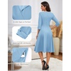 image:imageHomRain Womens Fit and Flare Midi Dress34 Sleeve Modest Church Dress Classy Causal Work Dresses with PocketsBlue