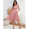 image:imageHomRain Womens Fit and Flare Midi Dress34 Sleeve Modest Church Dress Classy Causal Work Dresses with PocketsBlush