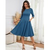 image:imageHomRain Womens Fit and Flare Midi Dress34 Sleeve Modest Church Dress Classy Causal Work Dresses with PocketsGreyblue