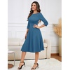 image:imageHomRain Womens Fit and Flare Midi Dress34 Sleeve Modest Church Dress Classy Causal Work Dresses with PocketsGreyblue