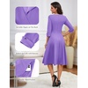 image:imageHomRain Womens Fit and Flare Midi Dress34 Sleeve Modest Church Dress Classy Causal Work Dresses with PocketsLavender