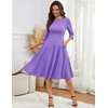 image:imageHomRain Womens Fit and Flare Midi Dress34 Sleeve Modest Church Dress Classy Causal Work Dresses with PocketsLavender