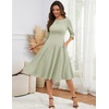 image:imageHomRain Womens Fit and Flare Midi Dress34 Sleeve Modest Church Dress Classy Causal Work Dresses with PocketsLight Green