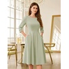 image:imageHomRain Womens Fit and Flare Midi Dress34 Sleeve Modest Church Dress Classy Causal Work Dresses with PocketsLight Green