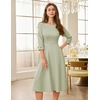 image:imageHomRain Womens Fit and Flare Midi Dress34 Sleeve Modest Church Dress Classy Causal Work Dresses with PocketsLight Green