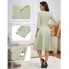 image:imageHomRain Womens Fit and Flare Midi Dress34 Sleeve Modest Church Dress Classy Causal Work Dresses with PocketsLight Green