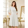 image:imageHomRain Womens Fit and Flare Midi Dress34 Sleeve Modest Church Dress Classy Causal Work Dresses with PocketsWhite