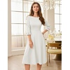 image:imageHomRain Womens Fit and Flare Midi Dress34 Sleeve Modest Church Dress Classy Causal Work Dresses with PocketsWhite