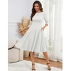 image:imageHomRain Womens Fit and Flare Midi Dress34 Sleeve Modest Church Dress Classy Causal Work Dresses with PocketsWhite