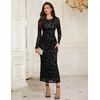 image:imageHomRain Womens Mesh Maxi Long Sleeve Floral Bodycon Dress Ruched Wedding Guest Cocktail Party DressesBlack