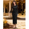image:imageHomRain Womens Mesh Maxi Long Sleeve Floral Bodycon Dress Ruched Wedding Guest Cocktail Party DressesBlack