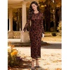 image:imageHomRain Womens Mesh Maxi Long Sleeve Floral Bodycon Dress Ruched Wedding Guest Cocktail Party DressesBrown