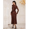 image:imageHomRain Womens Mesh Maxi Long Sleeve Floral Bodycon Dress Ruched Wedding Guest Cocktail Party DressesBrown