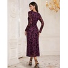 image:imageHomRain Womens Mesh Maxi Long Sleeve Floral Bodycon Dress Ruched Wedding Guest Cocktail Party DressesBurgundy