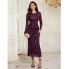 image:imageHomRain Womens Mesh Maxi Long Sleeve Floral Bodycon Dress Ruched Wedding Guest Cocktail Party DressesBurgundy