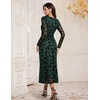 image:imageHomRain Womens Mesh Maxi Long Sleeve Floral Bodycon Dress Ruched Wedding Guest Cocktail Party DressesDark Green