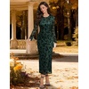 image:imageHomRain Womens Mesh Maxi Long Sleeve Floral Bodycon Dress Ruched Wedding Guest Cocktail Party DressesDark Green