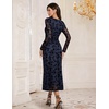 image:imageHomRain Womens Mesh Maxi Long Sleeve Floral Bodycon Dress Ruched Wedding Guest Cocktail Party DressesNavy