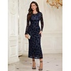 image:imageHomRain Womens Mesh Maxi Long Sleeve Floral Bodycon Dress Ruched Wedding Guest Cocktail Party DressesNavy