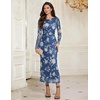 image:imageHomRain Womens Mesh Maxi Long Sleeve Floral Bodycon Dress Ruched Wedding Guest Cocktail Party DressesVgreyblue