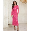 image:imageHomRain Womens Mesh Maxi Long Sleeve Floral Bodycon Dress Ruched Wedding Guest Cocktail Party DressesVrose