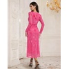 image:imageHomRain Womens Mesh Maxi Long Sleeve Floral Bodycon Dress Ruched Wedding Guest Cocktail Party DressesVrose