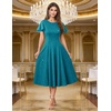 image:imageHomRain Womens Sequin Formal Dresses Wedding Guest Cocktail Party ALine Flare Sleeve GownsTeal Blue