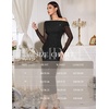 image:imageHomRain Womens Sparkly Mesh Maxi Summer Dress Long Sleeve Bodycon Dresses for Wedding Guest OutfitBlack