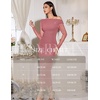 image:imageHomRain Womens Sparkly Mesh Maxi Summer Dress Long Sleeve Bodycon Dresses for Wedding Guest OutfitBlush