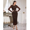 image:imageHomRain Womens Sparkly Mesh Maxi Summer Dress Long Sleeve Bodycon Dresses for Wedding Guest OutfitBrown